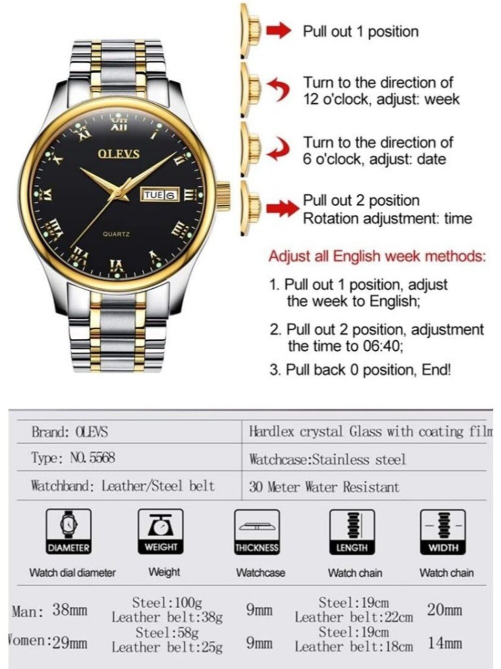 Olevs Men's Silver Stainless Black Face Analog Quartz Waterproof Luminous Watch - Picture 4 of 6